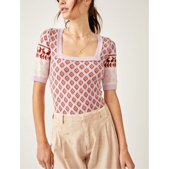 NWT Free People Intimately Snow Bunny Sweater Bodysuit Size XS Pink Candy Combo - Picture 2 of 9